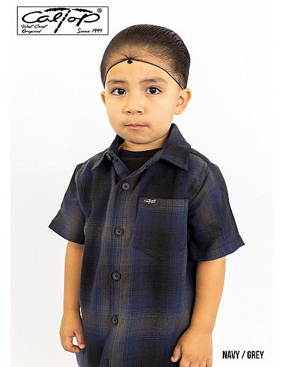 KS001 S/S PLAID : NAVY-GREY